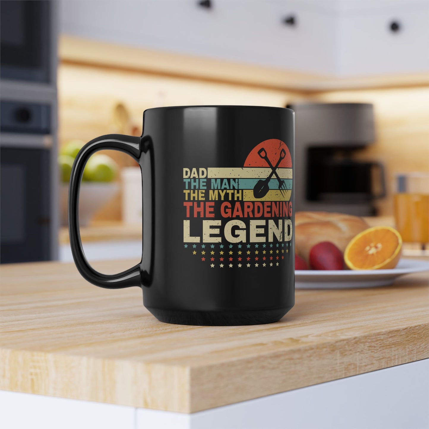 Dad The Man, The Myth, The Gardening Legend 15 oz Black Mug; Gardening Gift for Dad