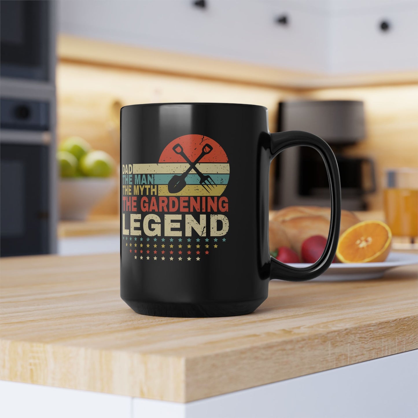 Dad The Man, The Myth, The Gardening Legend 15 oz Black Mug; Gardening Gift for Dad