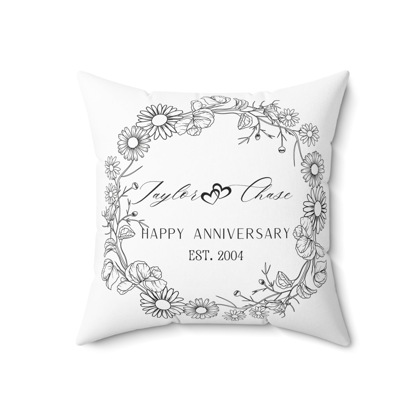 Personalized Anniversary Pillow; Custom Floral Wreath Cushion