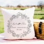 Personalized Anniversary Pillow; Custom Floral Wreath Cushion