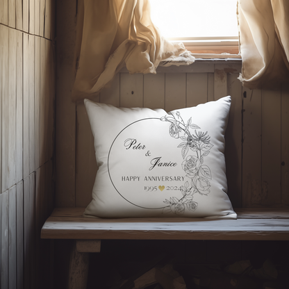 Personalized Anniversary Pillow; Custom Floral Wreath Cushion