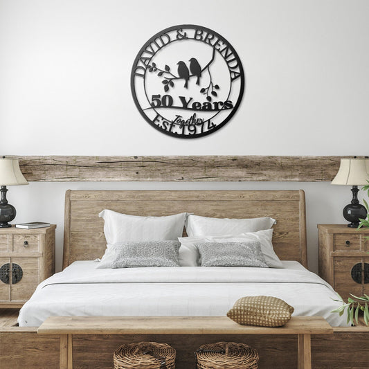 Love Birds 50th Anniversary Metal Sign