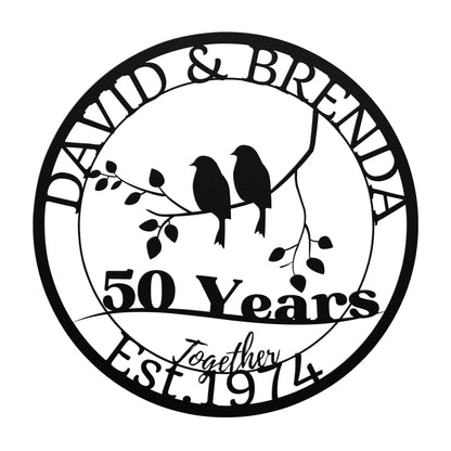 Love Birds 50th Anniversary Metal Sign