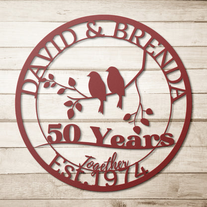 Love Birds 50th Anniversary Metal Sign