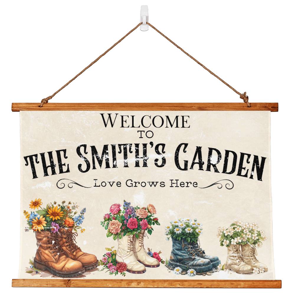 Personalized Garden Family Wood Framed Wall Tapestry