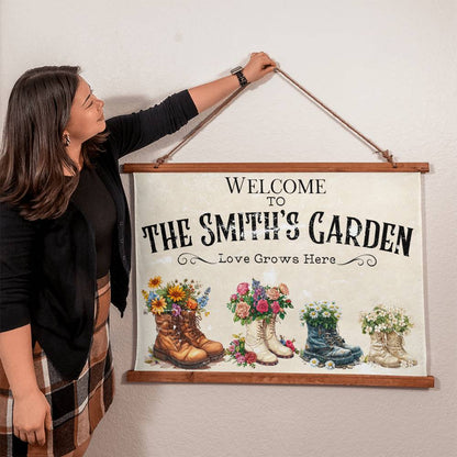 Personalized Garden Family Wood Framed Wall Tapestry
