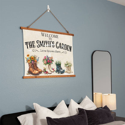 Personalized Garden Family Wood Framed Wall Tapestry