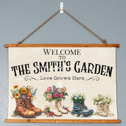 Personalized Garden Family Wood Framed Wall Tapestry