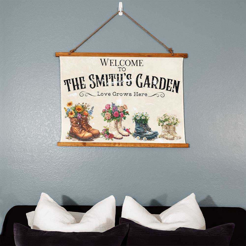 Personalized Garden Family Wood Framed Wall Tapestry