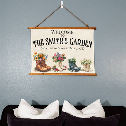 Personalized Garden Family Wood Framed Wall Tapestry