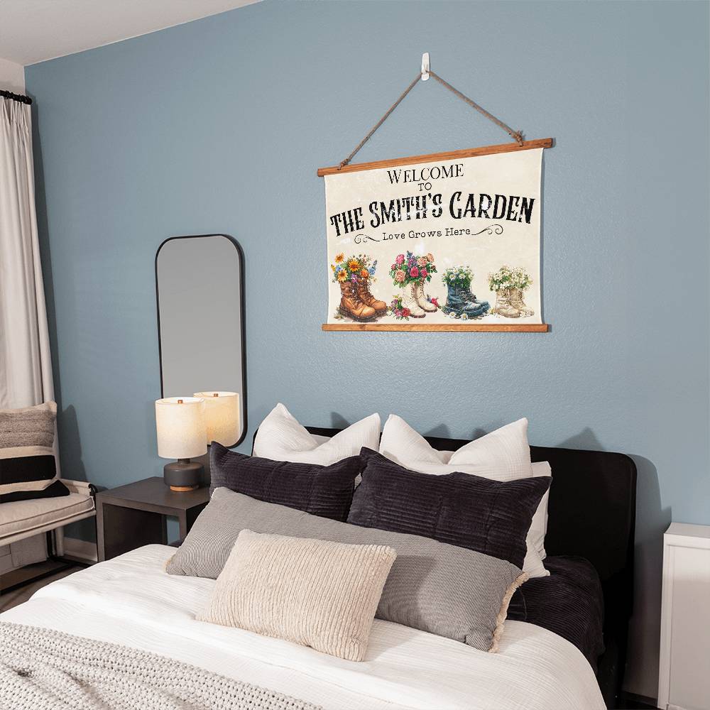 Personalized Garden Family Wood Framed Wall Tapestry